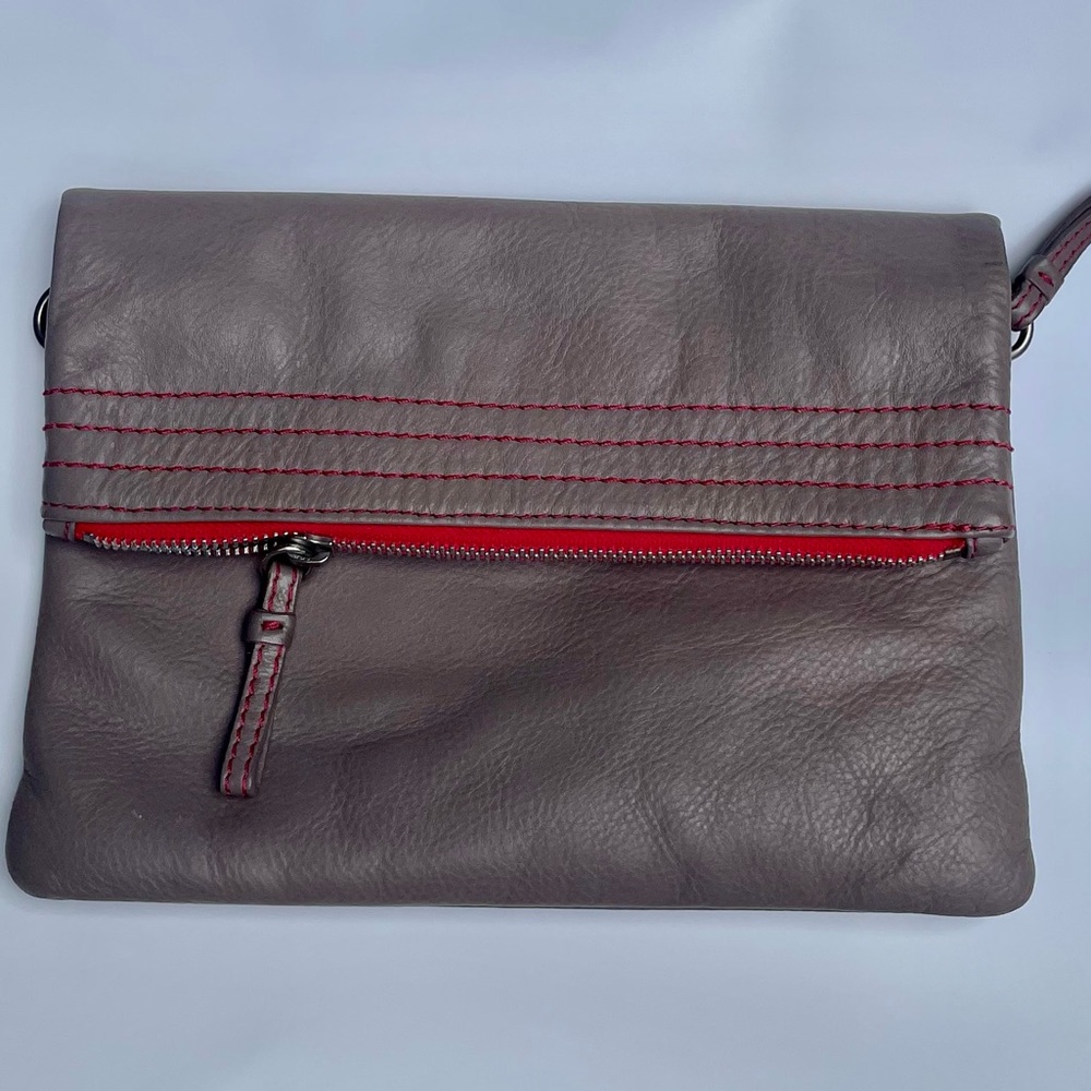 BODEN gray/taupe leather clutch crossbody bag